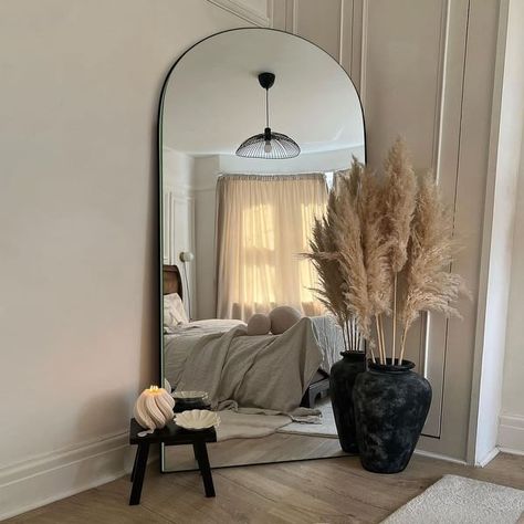 Modern Arched Full-Length Wood Floor Standing Mirror - Bed Bath & Beyond - 39071374 Wood Full Length Mirror, Arched Floor Mirror, Women Bedroom, Curved Mirror, Floor Length Mirror, Floor Standing Mirror, Design Room, Bedroom Modern, Couple Bedroom