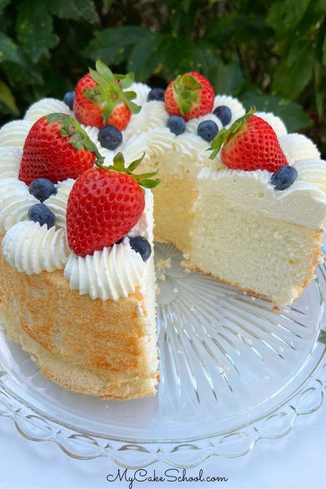 Angel Fruit Cake, Angel Food Cake Flavors, One Serving Cake, Frosted Angel Food Cake, Angel Food Cake Wedding Cakes, Angel Food Layer Cake, Angel Food Ice Cream Cake, Angel Food Birthday Cake Ideas, Angel Food Cake Birthday