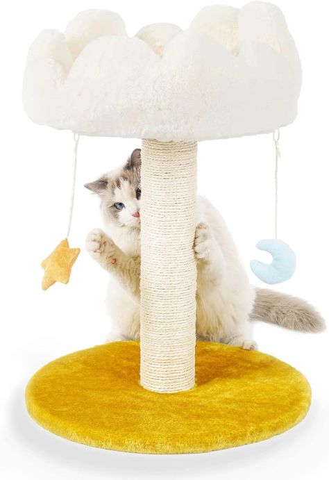 Happi N Pets Cloud Cat Scratching Post with Bed, Cat Tree for Indoor Cats, Nature Sisal Cat Scratcher with Cat Cozy Fluffy Perch for Kitten & Adult Cats, Small Cat Tower with Balls, Stable Cat Stand : Amazon.co.uk: Pet Supplies Small Cat Tower, Cats Nails, Small Cat Tree, Cat Climber, Nails Healthy, Cat Climbing Frame, Gatto Carino, Modern Cat Tree, Cat Activity