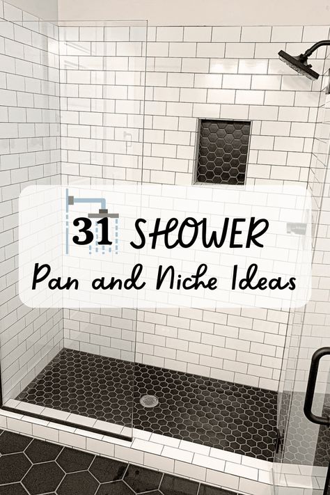 White Subway Tile Shower, Tile Shower Niche, White Tile Shower, Subway Tile Showers, Niche Ideas, Subway Tiles Bathroom, Full Bathroom Remodel, Bathroom Shower Walls, Farmhouse Shower