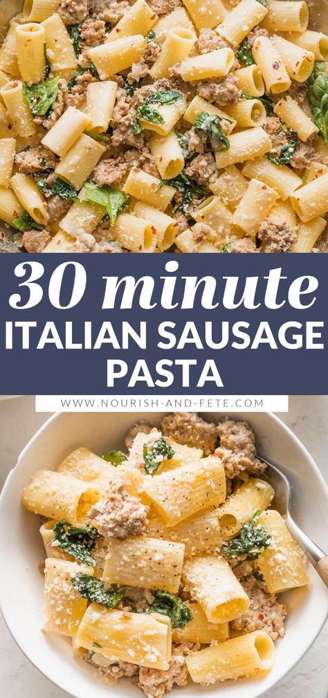 Creamy Italian Sausage Pasta, Ground Italian Sausage Recipes, Light Cream Sauce, Italian Sausage Recipes Pasta, Sausage Pasta Sauce, Creamy Sausage Pasta, Sausage Spinach Pasta, Spinach Pasta Recipes, Chicken Sausage Pasta