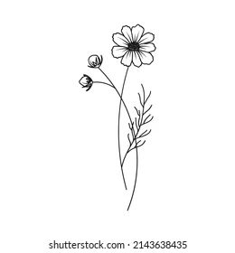 Micro Birth Flower Tattoo, Cosmo Flower Drawing Simple, Tiny Cosmos Flower Tattoo, Dainty Cosmos Flower Tattoo, Cosmos Flower Line Drawing, Small Cosmo Flower Tattoo, October Tattoo Flower, Minimalist Cosmos Flower Tattoo, Cosmos Flower Drawing Simple