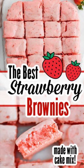 Strawberry Brownies Recipe, Strawberry Brownies, Creamy Frosting, Dessert Oreo, Strawberry Dessert Recipes, Desserts Easy, Brownies Recipe, Protein Recipes, Think Food