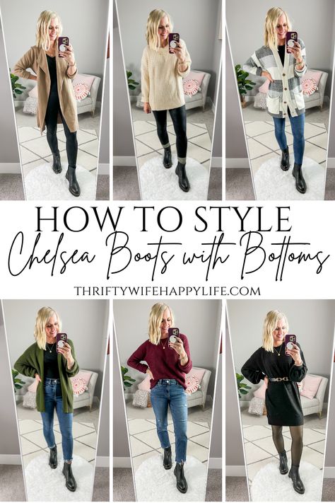 Chelsea Boots Outfit Fall 2024, Chelsea Boots Outfit Ideas, Chelsea Boots With Jeans Outfit, How To Wear Chunky Boots With Jeans, Flat Chelsea Boots Outfit, Chelsea Boots With Socks Outfit, Chelsea Boot With Wide Leg Pants, Chelsea Boots Straight Leg Jeans, How To Style Black Ankle Boots