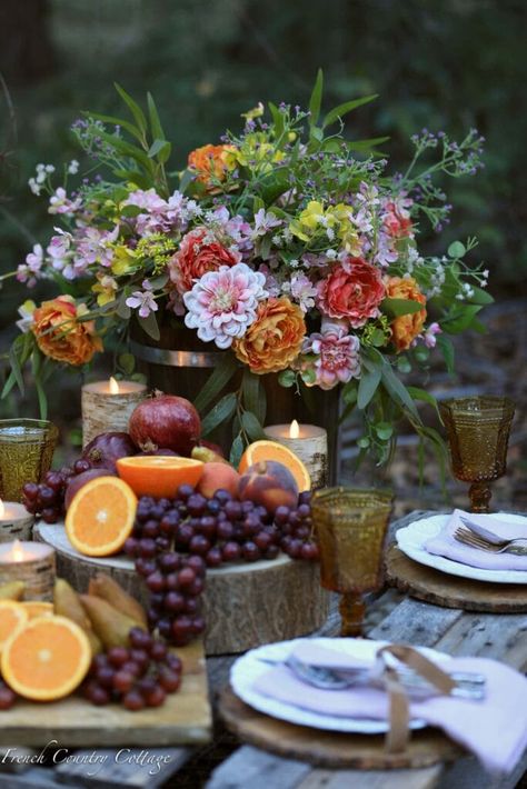 Fruit and Flowers Table Centerpiece details Fall Fruit Centerpieces Wedding, Wedding Table With Fruit, Fruit Table Scape, Wedding Fruit Decor, Fruit And Flower Arrangements, Fruit Flower Arrangements, Fruit Wedding Table, Fruit Centerpieces Wedding, Fruit Table Decor