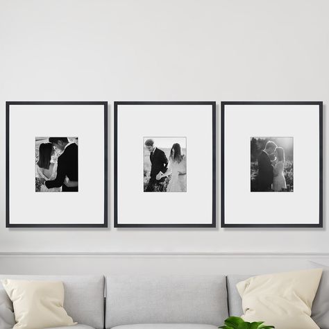 Elevate your home decor with the Vera Portrait Triptych Set from Homekor's online photo framing collection. Experience the best in custom photo framing and printing, and turn your cherished portraits into stunning wall art. Minimalist Family Picture Wall, Frame Photo Wall Ideas, Black And White Above Bed Decor, Wedding Photos Above King Bed, 3 Portraits On Wall, Styling Wedding Photos On Wall, Square Picture Frames Wall Black And White, Black Frames Above Bed, Black Frames Above Couch