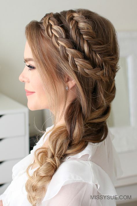 Dutch Fishtail, Dutch Fishtail Braid, Sanggul Modern, Missy Sue, Braids With Shaved Sides, Side Braid Hairstyles, Braid Hairstyle, Fishtail Braid, Cool Braid Hairstyles