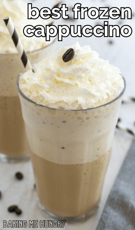 This Frozen Cappuccino Recipe is one of the best cold beverages for coffee lovers! Made using four simple ingredients! Frozen Cappuccino Recipe, Frozen Coffee Recipe, Frozen Coffee Drinks Recipes, Caramel Coffee Creamer Recipe, Coffee Milkshake Recipe, Frozen Coffee Drinks, Spring Drinks, Drinks Nonalcoholic, Cappuccino Recipe