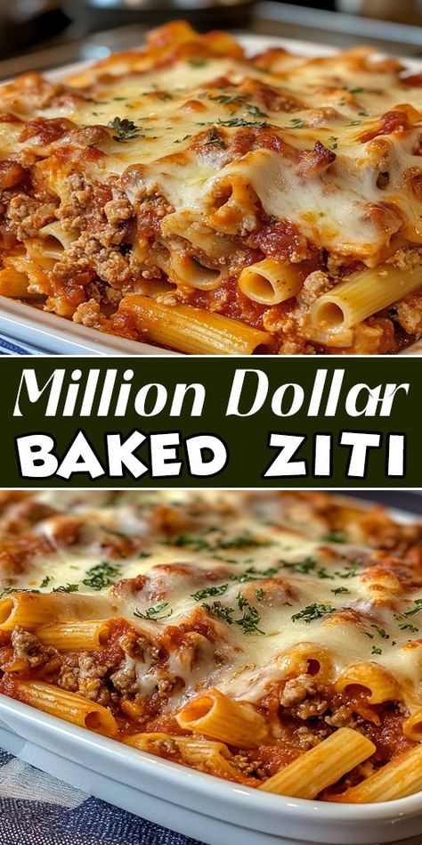 Make dinner feel extra special with this Million Dollar Baked Ziti! 🍽️ Creamy layers of pasta, sauce, and cheese baked to perfection make this a meal to remember. Great for family dinners, holiday gatherings, or meal prepping! 👩‍🍳✨ #EasyDinner #PastaNight #MillionDollarZiti #ComfortFood #BakedZiti #DinnerRecipe #CheeseLovers Casserole Easy Dinner, Baked Ziti Meatballs, Bakes Ziti Easy, Large Pasta Dishes, Baked Ziti Make Ahead, Meal For 6 People, Easy Pasta Bakes Recipes, Baked Ziti Ground Turkey, Christmas Baked Ziti