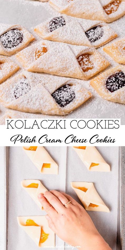 Polish Kolaczki Recipe, Kolache Cookie Recipe, Cheese Kolache Recipe, Kolaczki Cookies Recipe, Kolachy Cookies, Kolaczki Cookies, Kolaczki Recipe, Cream Cheese Dough, Cheese Dough