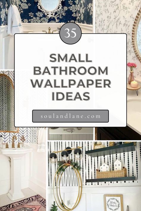 Transform your small bathroom into a luxurious retreat with wallpaper ideas designed to elevate the space. Choose bold patterns to create visual interest without overwhelming, such as delicate florals or geometric shapes that draw the eye and add depth. Consider using wallpaper with a glossy finish to reflect light and make the room appear larger. Vertical stripes can heighten the ceiling, giving the illusion of more space. Opt for water-resistant wallpapers in light colors to maintain a fresh a Wallpaper In Bathroom With Tile, Wallpaper Powder Bathroom Ideas, Bathroom Wallpaper And Shower Curtain, Guest Bath With Wallpaper, Removable Wallpaper For Small Bathroom, Light Bathroom Wallpaper, Fun Small Half Bathroom Ideas, Bathroom Decor Ideas Wallpaper, White Bathroom With Wallpaper Accent