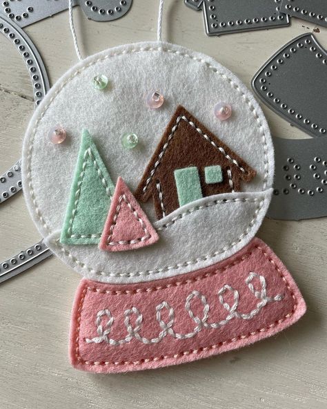 Today is the final day of introductions from @poshtadesign Holiday Release. Homespun Holiday: Scenic Snow Globes kit is amazing! There are… | Instagram Felt Craft Christmas, Cute Felt Christmas Ornaments, Felt Snowglobe, Crochet Snow Globe Ornament, Snow Globe Felt Ornament, Ornament Snow Globe, Rustic Cabin In The Woods, Christmas Felt Ornaments, Embroidered Tree