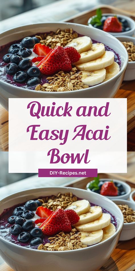 Whip up a quick and easy acai bowl with this simple recipe. Blend frozen fruit with acai puree and top with fresh fruit and granola. Make Ahead Acai Bowl, Meal Prep Acai Bowl, Acai Base Recipe, Frozen Acai Bowl Recipe, Healthy Acai Bowl Recipe, How To Make An Acai Bowl At Home, Simple Acai Bowl Recipe, Acia Bowls How To Make, Playa Bowls Recipe