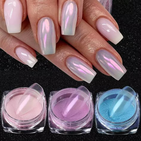 Chrome Nail Colors, Diy Nails Tutorial, Mermaid Mirror, Cheap Nail Art, Aurora Nails, Holo Nails, Chrome Nail Art, Wow Nails, Cheap Nail