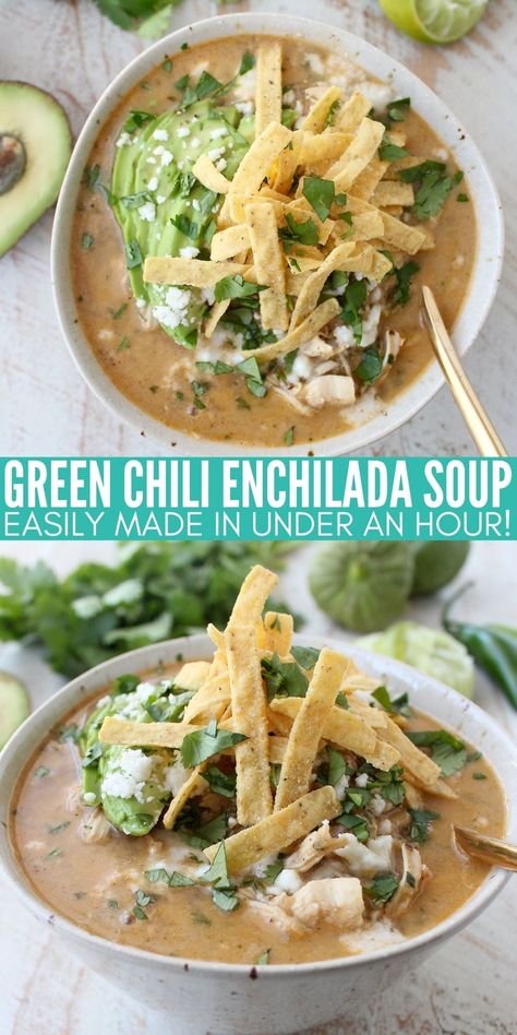 Green Chili Chicken Enchilada Soup, Chili Chicken Enchilada Soup, Gluten Free Chicken Soup, Green Chili Chicken Soup, Chili's Chicken Enchilada Soup, Green Chili Soup, Hatch Chili Recipes, Green Chili Chicken Enchiladas, Chili Enchiladas