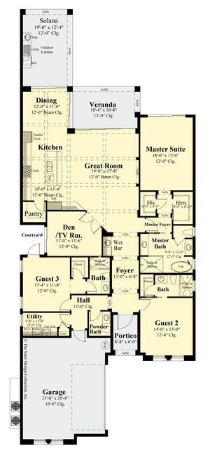 Florida House Plans, Side Entrance, Narrow Lot House, Narrow Lot House Plans, Coastal Contemporary, Modern Style House Plans, Narrow House, Ceiling Treatments, Built In Grill