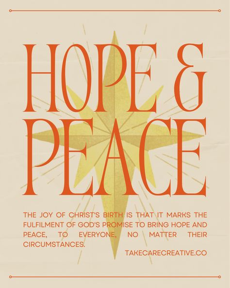 Red Beige Vintage Illustration Hope Peace Christian Instagram Post by Take Care Creative. Follow on Canva or get emails about new canva templates at takecarecreative.co / catholic, christian, hope, peace, christ, christmas, social media, star, star of david, / Vintage Christmas Typography, Advent Social Media Posts, Christmas Jesus Illustration, Nativity Graphic Design, Vintage Star Illustration, Peaceful Graphic Design, Church Christmas Graphics, Christian Posters Aesthetic, Stars Graphic Design