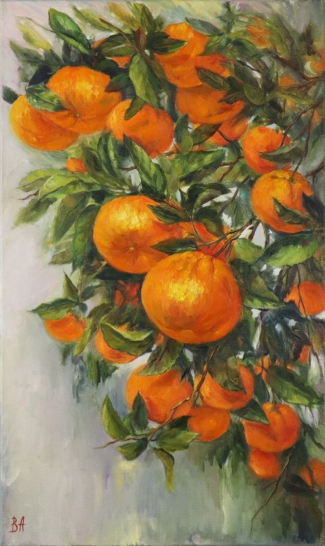 Size: 19.7"x11.8" (50х30 сm) Original oil painting on canvas, Citrus tree, Orange tree painting, Fruit tree still life painting, Interior painting, Tangerine painting Orange Tree Painting, Tangerine Tree, Tree Orange, Citrus Tree, Painting Fruit, Tree Textures, Still Life Fruit, Interior Painting, Citrus Trees