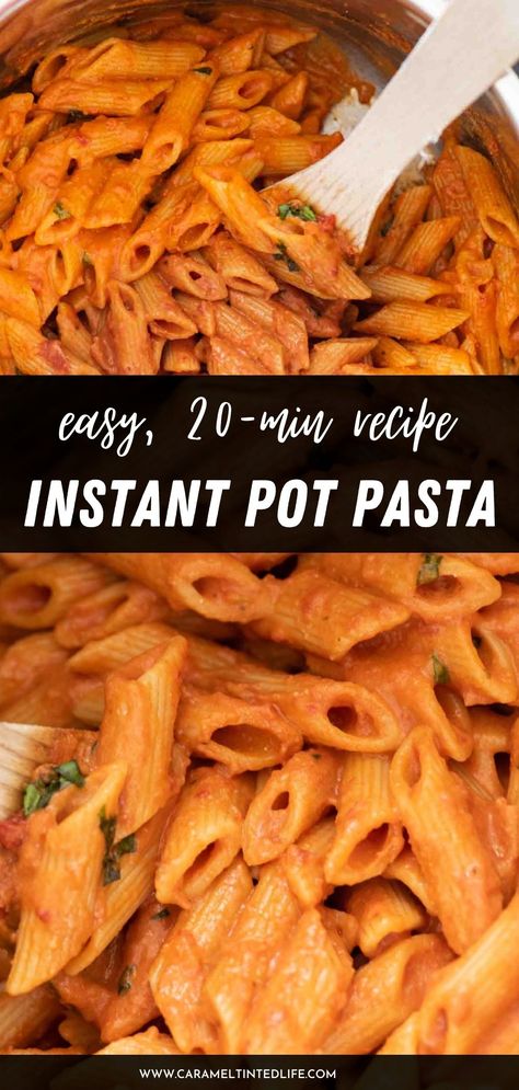 Best ever Instant Pot pasta in tomato sauce! Quick and easy 20-minute pasta recipe, dump and go recipe for making pasta in the Instant Pot. #easy #pasta #instapot One Pot Pasta Instant Pot, Insta Pot Pasta Recipe, Instant Pasta Recipes, Instant Pot Pasta Sauce, Instapot Pasta Recipes, Dump And Go Instant Pot Recipes, Easy Instant Pot Recipes For Beginners Pasta, Instapot Pasta Cook Time, Pasta Sauce Instant Pot