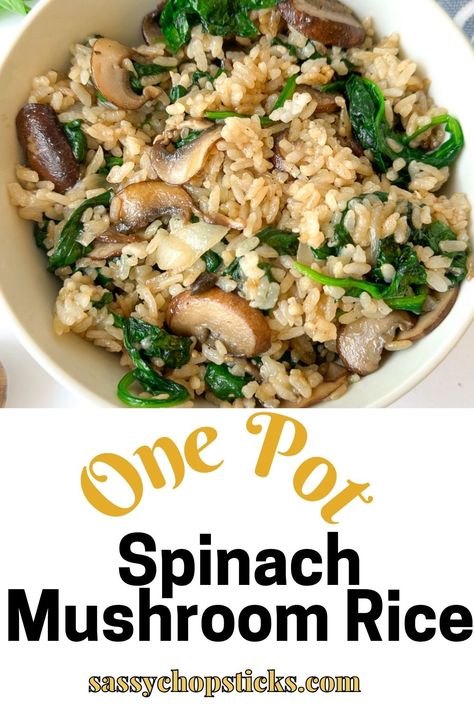 This spinach mushroom rice is a delicious and nutritious one-pot meal. It is quick and easy, perfect for busy weeknights. Mushroom And Spinach Rice, One Pot Mushroom Rice, Mushroom Spinach Rice, Mushroom Brown Rice, Mushroom Rice Recipes, Shrimp Stuffed Mushrooms, Zucchini Rice, Rice Recipes Vegan, Spinach Rice