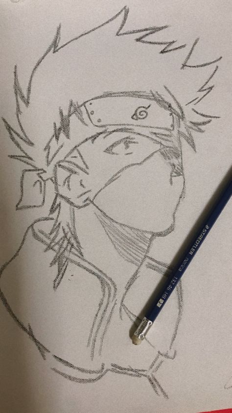 Kakashi Easy Sketch, Sketches Pencil Easy Anime, Kakashi Hatake Sketch Easy, Naruto Drawings Easy Kakashi, Anime Drawing Kakashi, Naruto Sketch Ideas, Anime Kakashi Sketch, Art Sketches Pencil Anime, Drawing Kakashi Hatake