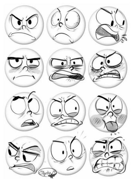 Drawing Face Expressions Sketches, Cartoon Expression Reference, Cartoon Expressions Faces, Cartoon Face Reference, Angry Face Illustration, Cartoonist Drawings, Cartoon Facial Expressions, Angry Character, Angry Pose