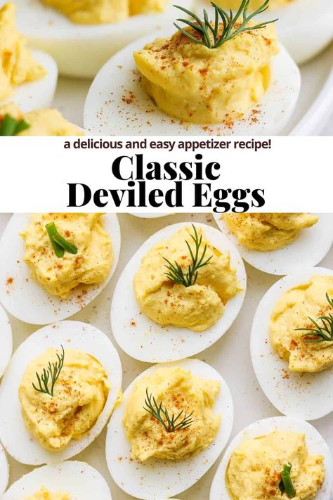 Classic Deviled Eggs - a delicious and easy classic deviled eggs recipe with a secret ingredient!! Perfect appetizer for any get-together! #deviledeggs #deviledeggsrecipe #deviledeggsrecipebest #deviledeggseasy #deviledeggsrecipebesteasy Easy Deviled Eggs Recipe 4 Ingredients, Classic Deviled Eggs, Deviled Eggs Recipe Easy, Devilled Eggs Recipe Best, Deviled Eggs Recipe Classic, Deviled Eggs Easy, Best Deviled Eggs, Deviled Eggs Classic, Deviled Eggs Recipe