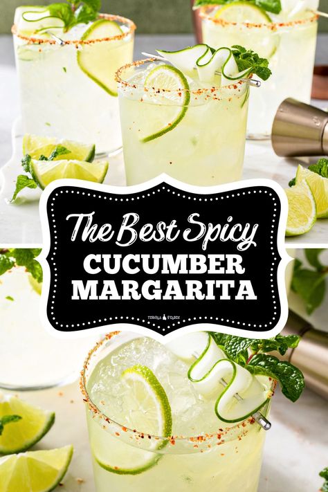 the best spicy cucumber margarita Pitcher Margarita Recipe, Homemade Drinks Recipes, Cucumber Margarita, Margarita Ingredients, Drink At Home, Margarita On The Rocks, Jalapeno Margarita, How To Make Margaritas, Clean Eating Lifestyle