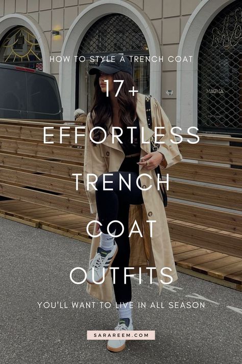 Looking for cozy, chic, and comfy trench coat outfit ideas? Whether it's for fall, winter, spring, or a rainy day, this guide has all the inspo you need to style trendy and casual looks in 2024 and 2025. From oversized to cropped, short to long, beige, tan, navy, or cream, these trench coats are perfect for creating a cute and laid-back aesthetic. Get ready to explore everything from suede and khaki styles to the ultimate cozy trench coat looks that will have you covered all season long! Black Jeans Trench Coat Outfit, Perfect Trench Coat, Long Rain Coat Outfits, Long Trench Coat Outfit Winter, Trench Coat Formal Outfit, Long Coat And Sneakers Outfit, Trench Coat Boots Outfit, Black Trench Outfit Women, Trench Winter Outfit