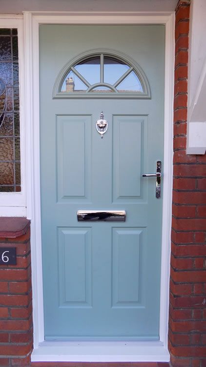 pale-blue-composite-door Garage Door Trim, Victorian Front Doors, Front Door Decal, Sectional Garage Doors, Composite Front Door, Front Door Styles, Garage Door Types, Garage Door Styles, Blue Front Door