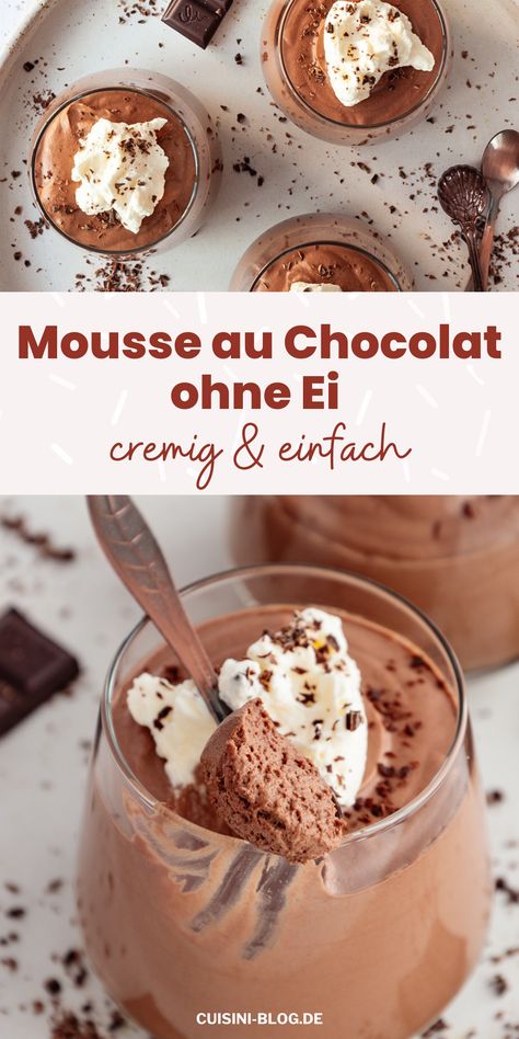 Dieses Mousse au Chocolat ohne Ei wird lecker schokoladig und cremig. Dazu ist es einfach und schnell gemacht. Das perfekte Dessert für jeden Anlass. Last Minute Desserts, Dessert Party Ideas, Oster Dessert, Desserts Im Glas, Finger Food Party, Dessert Creme, Dessert Thermomix, Dessert Mousse, Winter Dessert