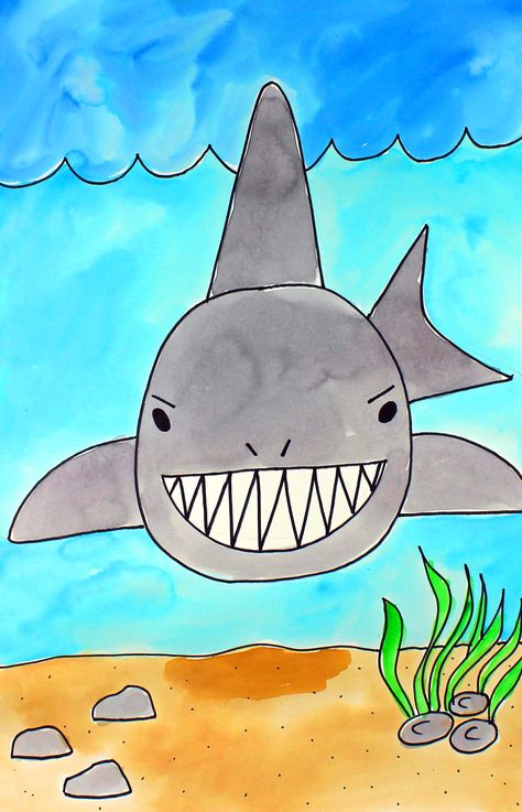 Let's learn how to draw and watercolor paint a Stealthy Shark! Designed with beginners in mind, this project is suitable for children ages 5+. Students will learn basic drawing and watercolor painting techniques. This painting project is designed to give children the skills they need to begin their artistic journey into self-expression, reflection, and creative thinking. Let the creative fun begin! Painting For Elementary Students, Watercolor Paintings Easy For Kids, Shark Art Project, Shark Art Projects For Kids, Easy Drawing For Kindergarten, Drawing For Preschoolers, How To Draw A Shark, Shark Easy Drawing, Shark Painting Easy