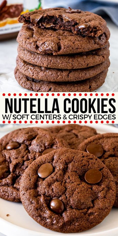 Desserts Nutella, Nutella Cookies Recipe, Brownie Vegan, Nutella Desserts, Nutella Cookies, Nutella Recipes, Chocolate Hazelnut, Delicious Chocolate, Chocolate Cookies