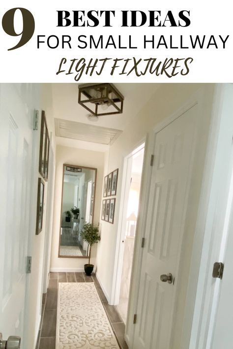 OMG! I can not wait to re do my small hallway decor with one of these small hallway light fixtures! I love the flush mount lights! Light At Top Of Stairs, Narrow Hallway Ceiling Lights, Small Foyer Lighting Ideas, Small Hall Lighting Ideas, End Of Small Hallway Decor, Ceiling Lights For Hallway, Upstairs Hallway Light Fixtures, Lighting For Hallways, Light Fixtures For Hallways