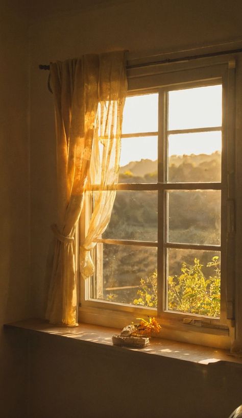 AI aesthetic window created by me 💛 Sunlight Through Window Aesthetic, Sun Streaming Through Window, Sun Through Window, Warmcore Aesthetic, Sunset Through Window, Sunlight Through Window, Window View Aesthetic, Morning Window, Sunrise Window