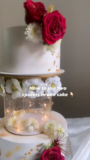 Latika | Gauhati Cake Artist on Instagram: "Two Spacers - Note these points ✅👇🏻 👉🏻Always use a butter paper or a small cake board before placing the spacer 👉🏻 Always maintain the weight of the cake properly The top tier should be almost half or less than the bottom tier for the spacer to support the cakes 👉🏻After making sure that the acrylic spacer is placed properly use a double sided take on the top of the acrylic spacer. 👉🏻Then take the rotating stand and stick it on the acrylic sta Acrylic Cake Spacer Cakes, Acrylic Spacer Cake Design, Spacer Cake Design, Double Tier Cake Design, Double Tier Cake, Cake Spacer, Birthday Cake For Women Simple, Glitter Birthday Cake, Butter Paper