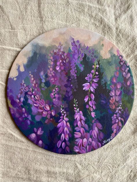 Acrylic painting Paint Flowers On Canvas, Ideas To Paint On Canvas, Draw On Canvas, Painting In Canvas, Circular Canvas Painting, Ideas To Paint, Beginners Canvas Painting, Canvas Painting For Beginners, Mini Toile