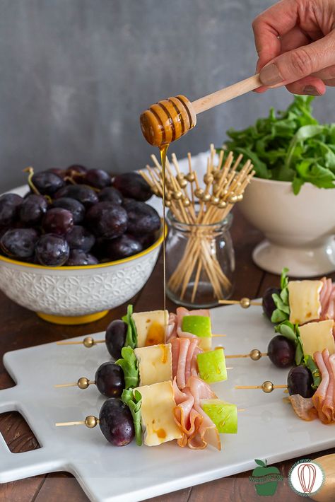 Brie, Ham & Apple Skewers - The Foodies' Kitchen Brie Skewers, Apple Skewers, Cheese Skewers, Cheese Apples, Brie Appetizer, Serrano Ham, Apples And Cheese, Brie Cheese, Balsamic Glaze