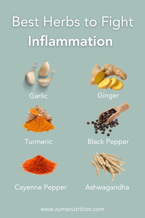 Chronic inflammation is at the root of many major illnesses. It is important to keep inflammation levels in the body low by avoiding common causes of inflammation and following a diet of anti-inflammatory foods and herbs. Here is a list of the best herbs for inflammation in the body. Chronic Inflammation Diet, Herbs For Inflammation, Anti Inflammation Diet, Inflammation Diet Recipes, Inflammation Foods, Anti Inflammation Recipes, Inflammation Diet, Healthy Superfoods, Food Health Benefits