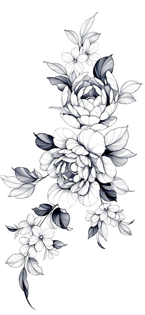 Floral Hip Tattoo, Floral Arm Tattoo, Peony Flower Tattoos, Floral Thigh Tattoos, Hip Thigh Tattoos, Flower Tattoo Drawings, Inspiration Tattoos, Floral Tattoo Sleeve, Sketch Tattoo Design