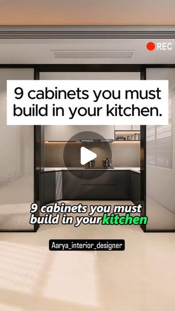 Aarya Parasar | Interior Designer on Instagram: "9 Cabinets you must build in your kitchen  . . . . . #kitchendecor #kitchendesign #kitcheninspo #kitchengoals #kitchenlighting #kitchenhacks #kitchen #kitchenideas #interiordrawing #interiorinspo #interiorproducts #interiorinspiration #intetiorstyling #interiortrends #trending #trendingbedrooms #trendingreels" Build In Kitchen Cabinets, All Kitchen Ideas, Kitchen Cabinet Height Ideas, Modem Kitchen Ideas, Best Kitchen Upgrades, Original Kitchen Design, Anthracite Kitchen Cabinets, Kitchen Cabinet Upper Ideas, Tight Kitchen Ideas