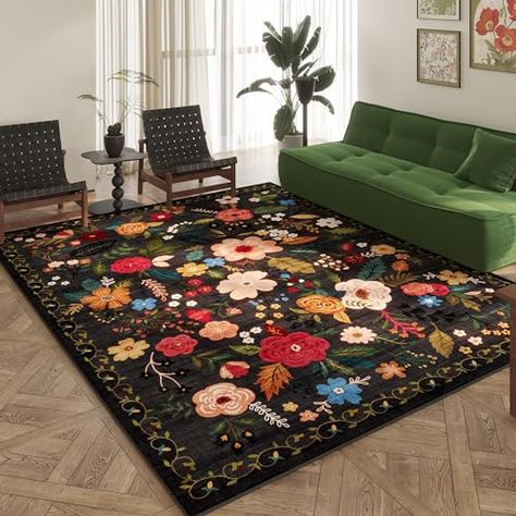 Circular Rugs, Chic Rug, Boho Area Rug, Room Kids, Floral Area Rugs, Boho Living, Black Area Rugs, 8x10 Area Rugs, Floral Vintage