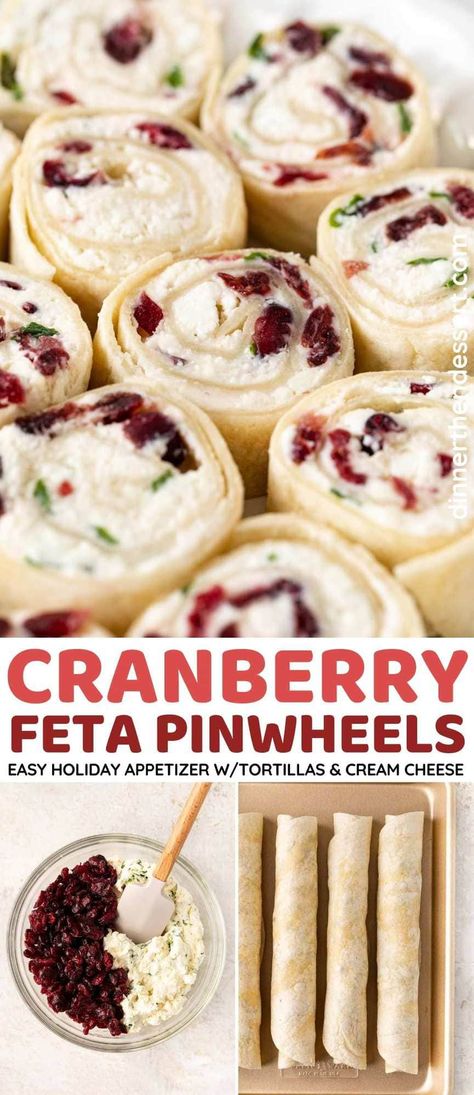 Cranberry Feta Pinwheels are an easy holiday appetizer made in minutes. Tortillas rolled with cream cheese, dried cranberries, and feta. Cranberry Feta Pinwheels Recipe, Cranberry Feta Pinwheels, Feta Pinwheels, Cream Cheese Pinwheels, Make Ahead Brunch, Holiday Snack, Cheese Pinwheels, Cheese Rolls, Pinwheel Recipes