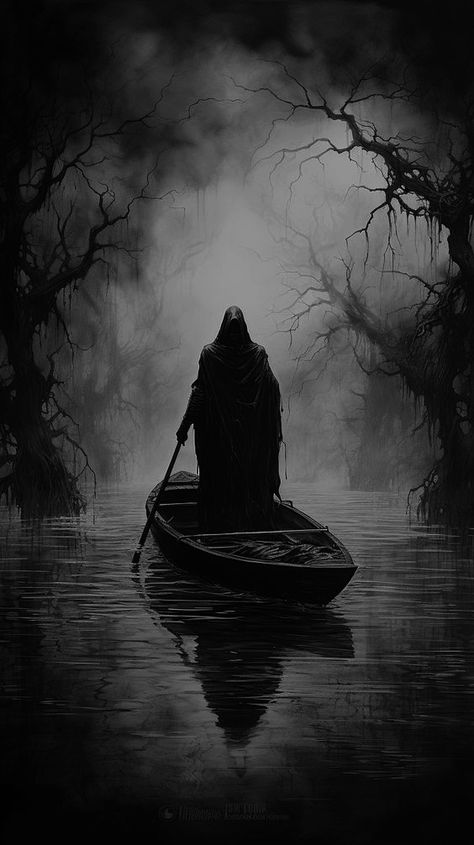 Grimdark Fantasy Art, Creepy Tree Tattoo, Charon Tattoo, Creepy Tattoos Gothic, Horror Landscape, Grim Reaper Art, Look Wallpaper, Dark Art Photography, Goth Wallpaper