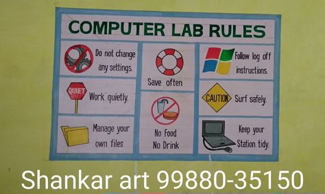 Computer Lab Rules Chart, Computer Charts For Classroom, Computer Rules, Computer Lab Rules, Lab Rules, Computer Lab Decor, School Computer Lab, Computer Classroom, Lab Decor