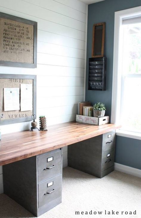 Farmhouse Office Decor, Modern Industrial Farmhouse, Bureau Decor, Farmhouse Desk, Desk Diy, Farmhouse Office, Craft Room Office, Design Industrial, Diy Desk