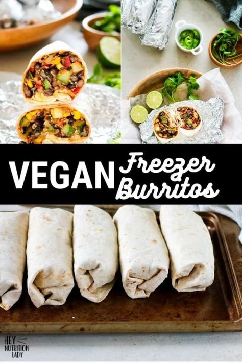 Black Bean and Quinoa Freezer Burritos Healthy Lunch On The Go, Vegetarian Burritos, Vegan Freezer Meals, Black Bean And Quinoa, Freezer Burritos, Freezer Lunches, Vegetarian Freezer Meals, Vegetarian Burrito, Lunch On The Go