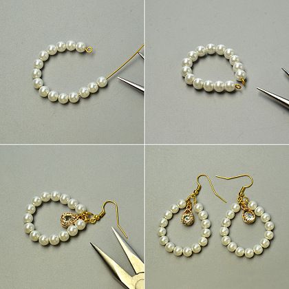 Diy Earrings Pearl, Diy Pearl Earrings, Simple Bead Earrings, Hoop Earrings Diy, Diy Jewelry Set, Diy Earrings Easy, Hoop Necklace, Beads Craft Jewelry, Handmade Crystal Jewelry