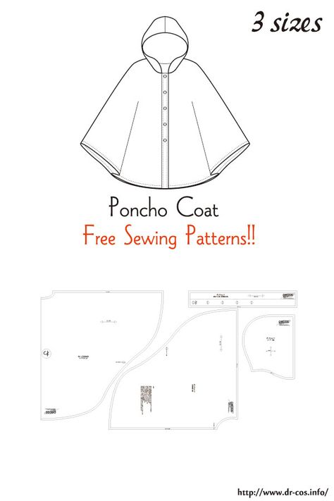 This is the pattern of a Poncho Coat. cm size(A4 size) Children's-120/Ladies'-F/Men's-F Pola Kardigan, Poncho Pattern Sewing, Pola Blus, Sewing Templates, Coat Pattern Sewing, Poncho Coat, Seni Dan Kraf, Free Sewing Patterns, Sew Ins