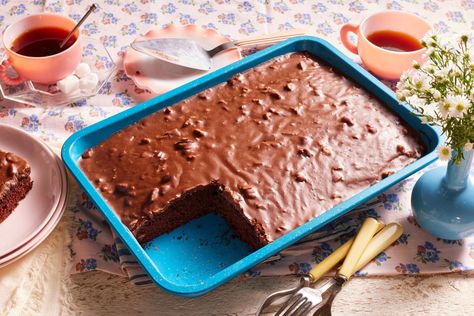 Chocolate Wacky Cake Is a Truly Magical One-Pan Dessertthepioneerwoman Chocolate Wacky Cake, Wacky Cake Recipe, Chocolate Dump Cake, Wacky Cake, Pumpkin Sheet Cake, Rich Cake, Chocolate Sheet Cake, Easy Chocolate Cake, Sheet Cake Recipes